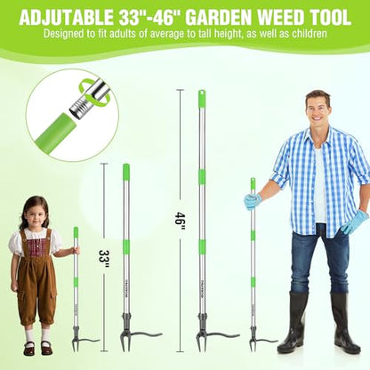WORKPRO 11.5" Dandelion Weeder Puller Tool + Weed Puller Tool with Long Adjustable Handle (33", 46"), Garden Weed Remover Tool, Easy for Weeding, Detachable Dandelion Picker for Lawn/Yard/Garden