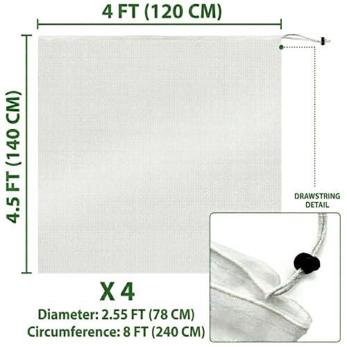 Fruit Tree Protection Bags 4x4.5 FT | Pack of 4 Garden & Insect Netting - size: 4.0 x 4.5 FT
