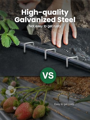 GROWNEER 100 Pack Landscape Staples 4 inch Galvanized Steel Yard Stakes - size: 4 Inch