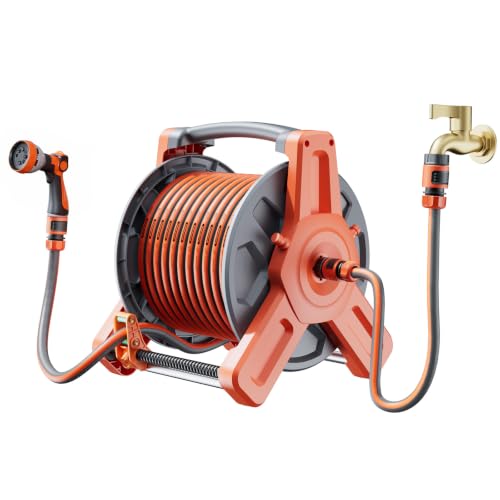 100FT Water Hose with Reel & Holder for Balcony & Patio