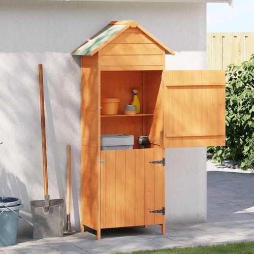 Outdoor Garden Storage Cabinet, 2-Door Wooden Tool Shed with 4 Shelves, Tall Backyard Patio Organizer for Yard Equipment, 16.7 x 31.1 x 74.8 inches
