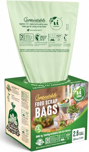 UNNI 2.6 Gallon Compostable Bags, 600 Count, 10 Liter, Extra Thick 0.71 Mil - size: 600 Count (Pack of 1), style: 2.6 Gallon