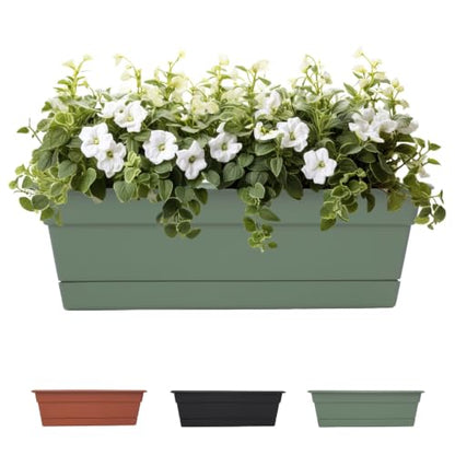Bloem Dura Cotta 18" Plastic Window Box Planter with Saucer, Basil