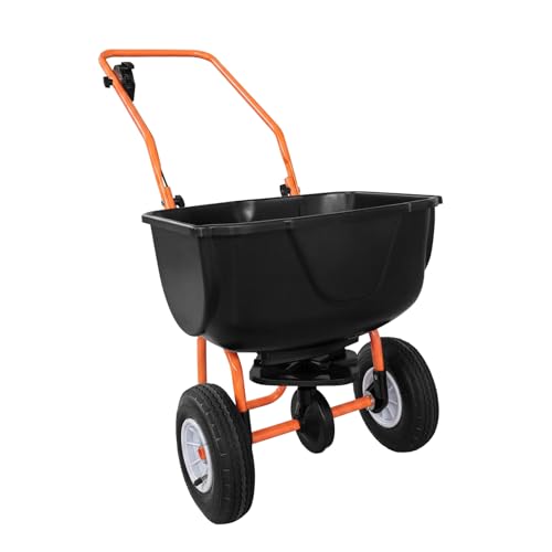 GarveeLife Walk Behind Lawn Spreader, 70 LB Fertilizer Spreader, Push Broadcast Spreaders with 8" All-Terrain Tires, 0–10FT Spreading Width, for Lawn Care & Seed Spreading