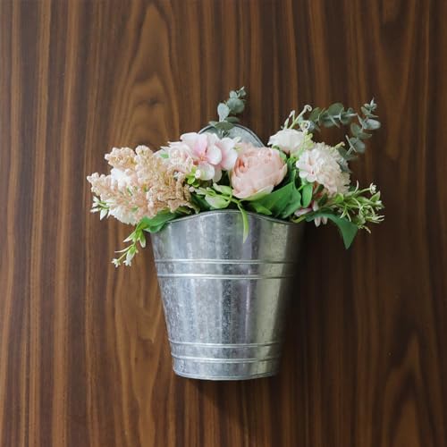 Hosley Set of 2 Galvanized Wall Planters, 10 Inch Hanging Metal Buckets for Indoor Outdoor Garden, Farmhouse Wall Decor, Rustic Patio & Balcony Planter Pots - size: 10"H * 2 count