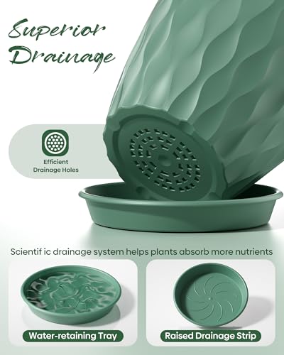 6 Pack Plant Pots with Drainage Holes, 4 Inch Plastic Indoor Flower Pots, Succulent Pots for Orchids, Violets, Succulents, Herbs and Other Small Plant, Dark Green - color: Dark Green
