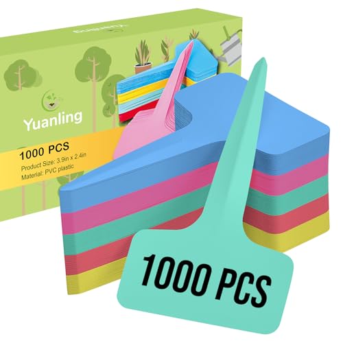 Plant Labels 1000 Pcs Yuanling T-Type Plastic Garden Tags Waterproof Plant Sign Stakes Nursery Garden Makers for Seedlings Flower Vegetables Herb Potted Belt Permanet Marker Pen (5 Colors) - color: 5 Colors