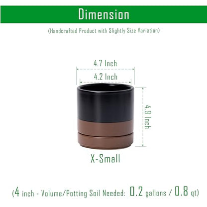 D'vine Dev 2-Pack Ceramic Pots with Saucers, Black/Tan, 4.7 in, 94-V-B-7 - color: Black/Speckled Tan, size: 4.7 Inch
