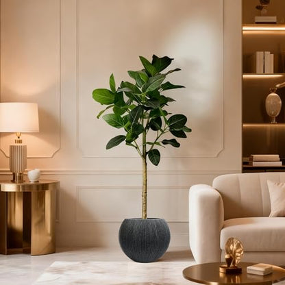 11.8" H x 14.5" Dia Large Round Plastic Black Planter with Drainage & Plug - color: Mediterranean Black