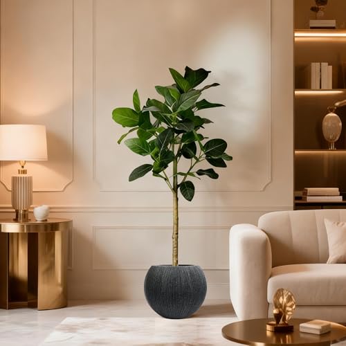 11.8" H x 14.5" Dia Large Round Plastic Black Planter with Drainage & Plug - color: Mediterranean Black