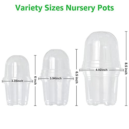 Bonviee Clear Nursery Pots with Humidity Domes, 3.5/4/5 Inch, 36-Pack - size: 3.5/4/5 Inch-36 Packs