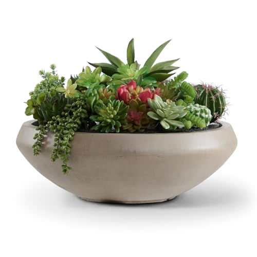 19" Dia x 6.3" H Weathered Concrete Bowl Planter, Large Succulent Pot - color: Natural, size: Medium