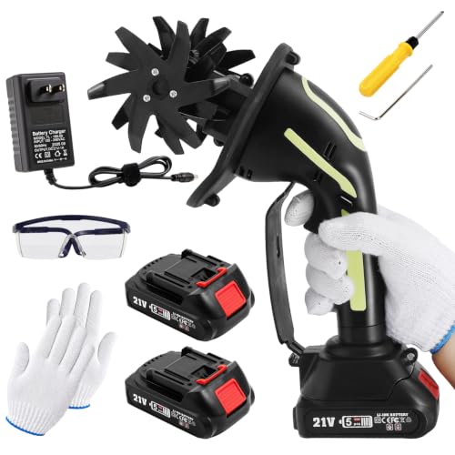 21V Cordless Tiller, Mini Garden Cultivator with 4.0AH Batteries（2*2.0AH ） - color: Forest Green