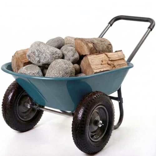 600 Lbs Garden Wheelbarrow with All Terrain 2 Wheel Wagon Cart Steel Frame - color: Army Green