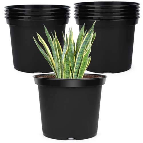 GREANER Plant Nursery Pots, 10 Inch Round Sturdy Garden Pots for Outdoor Indoor Plants, Plastic Black Seed Starting Container for Succulents, Seedlings(10PCS) - size: 10 Inch
