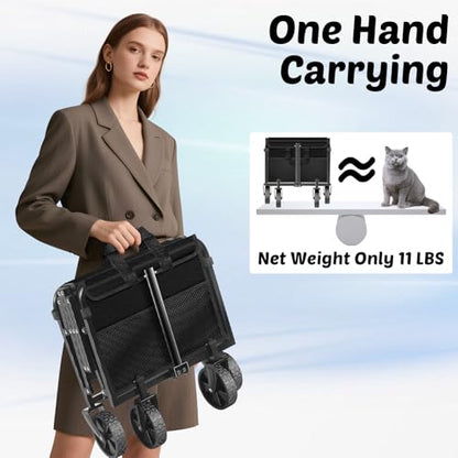 Wagons Carts Foldable, 280 Lbs with Adjustable Handle, Black Lightweight Portable, Collapsible Wagon for Beach Trip, Camping, Shopping, Sports, Travel, Picnic and Grocery (Dark Black)