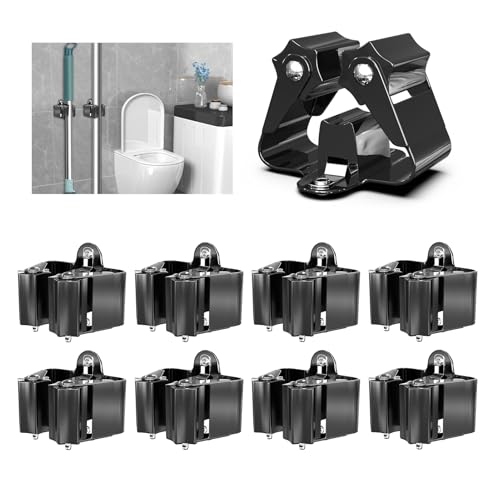 3-H Broom Holder Wall Mount 8 Pack, Stainless Steel Mop Hanger with Screws - color: Black, size: 8