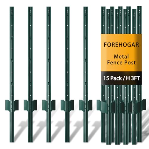 Green Metal Fence Post 3 feet, T Post for Garden Fence Wire Mesh, 15-Pack - color: Green, size: 3 FT- 15 PACK-GREEN