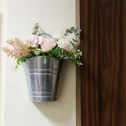 Hosley Set of 2 Galvanized Wall Planters, 10 Inch Hanging Metal Buckets for Indoor Outdoor Garden, Farmhouse Wall Decor, Rustic Patio & Balcony Planter Pots - size: 10"H * 2 count