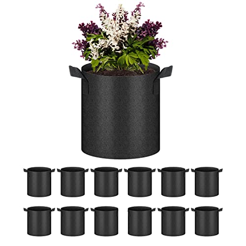 HealSmart 12-Pack 2 Gallon Nonwoven Grow Bags, Aeration Fabric Pots with Handles, Suitable for Garden Fruits, Vegetables and Flowers, Black - color: Black, 12 Pack, size: 2 Gallon