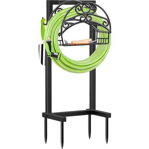 TomCare Garden Hose Holder, 4 Spikes Water Hose Hanger for 160FT Hose - color: Black