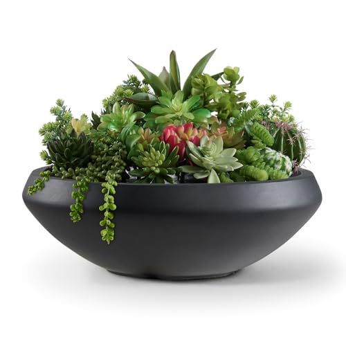 19" Dia Black Concrete Bowl Planter, Large Succulent Pot with Drain Hole - color: Black, size: Medium