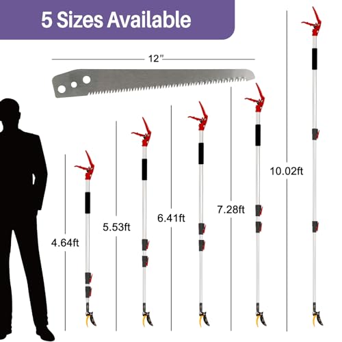 GATTLELIC 4.6-10 Ft Extendable Tree Pruner with Long Reach Pole Saw, Tree Trimmers Long Handle Pruner Cutting up to 1" Diameter, Telescoping Fruit Picker Pole for Tree Branch