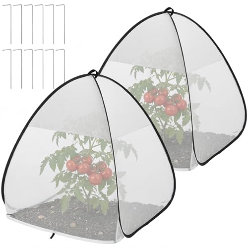 2Pcs Pop Up Garden Netting Bug and Shade Cover,Plant Sun Shade Netting Tent - color: White-28x28x30 Inch