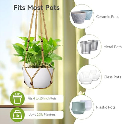 USLAI Macrame Plant Hanger, for Up to 15 Inch Pots, 35 Inch, Brown, 3 Pack - color: 35+35+35 Inch - Brown