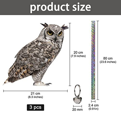 Owl to Scare Animals, 3 Pack Hanging Effective Owl Control Device to Keep Animals Pigeon Woodpecker Away from Outdoor Garden Yard - color: Grey-3