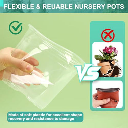 OUPSAUI 8 Inch Clear Nursery Pots with Drainage and Saucer, 5 Pack Large Plastic Pots for Plant, Seedling Starter Pot, Garden Pots for Succulents Flower Vegetables Herb - size: 8 Inch