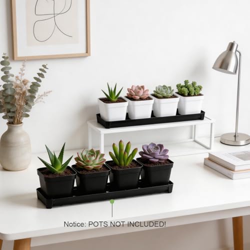 10 Pack Plastic Windowsill Plant Pot Trays (16"x5.5"x1.5"), Rectangular Window Sill Saucer with Removable Drainage Hole, Thick Plant Saucer Tray for 4 inch (10CM) Flower Seedling Pots (Black) - size: Trays (16"x5.5"x1.5") for 4 Inch Pots-10 Pack