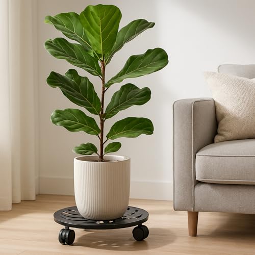 2-Pack 13.5" Round Metal Plant Caddy with Wheels Heavy-Duty Large Rolling Plant Stand Indoor Outdoor Wheeled Planter Dolly Cart Coaster Flower Pot Mover Roller Base, Garden Trolley - size: 13.5 in