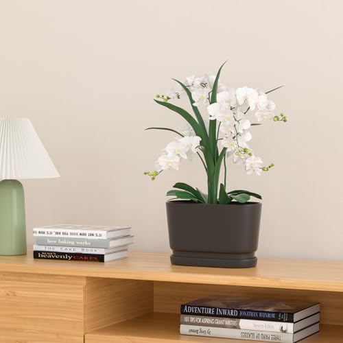 8.9" Rectangular Ceramic Planter with Drainage and Saucer, Black - color: Matte Black, size: Medium