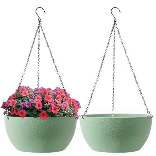 T4U Hanging Planters for Indoor Outdoor Plants, 12 Inch Green 2 Pack - color: Green, size: 12 In