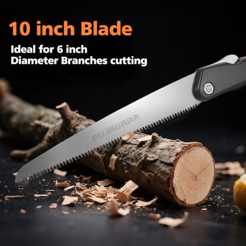 FUJIWARA 10 Inch Folding Pruning Saw - SK4 Steel Blade with 7 TPI and 2 Adjustable Angles for Smooth Cutting, Heavy Duty Hand Saw for Tree Trimming,Camping, Gardening, Bushcraft - size: 10 inch