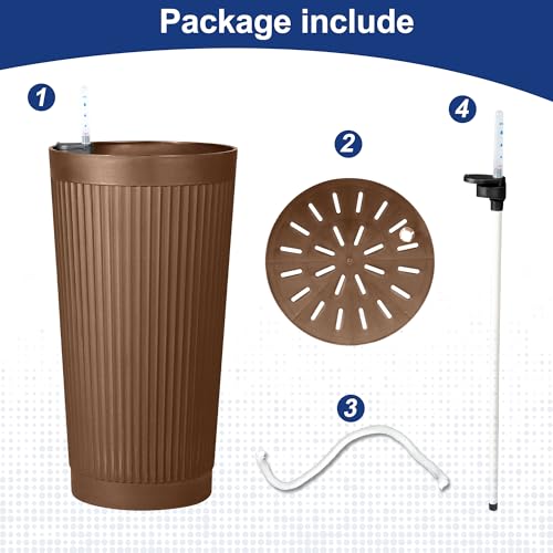 FENCY Self Watering Tall Planters Set of 2, Brown Round - color: Brown-round Ribbed