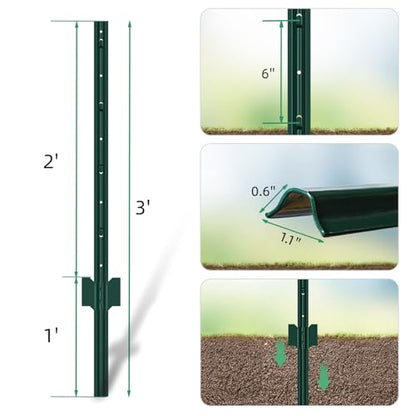 Green Metal Fence Post 3 feet, T Post for Garden Fence Wire Mesh, 8-Pack - color: Green, size: 3 FT- 8 PACK-GREEN