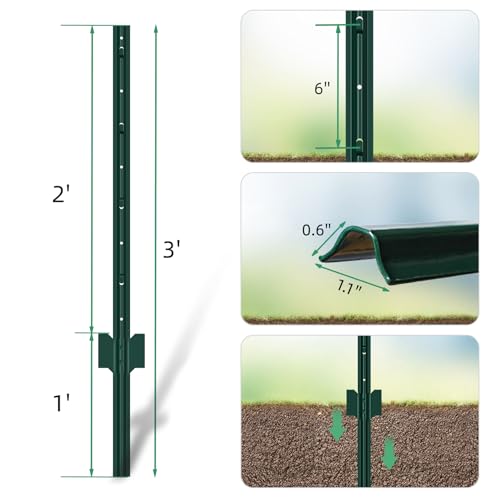 Green Metal Fence Post 3 feet, T Post for Garden Fence Wire Mesh, 15-Pack - color: Green, size: 3 FT- 15 PACK-GREEN