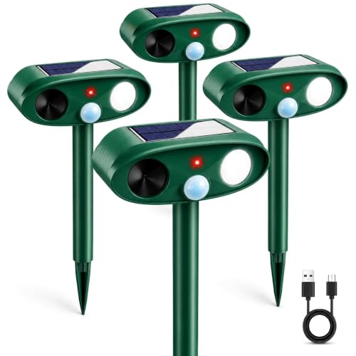 4Pcs Sonic Fortress Pro Deer Repellent Device,Solar Animal Repeller Outdoor