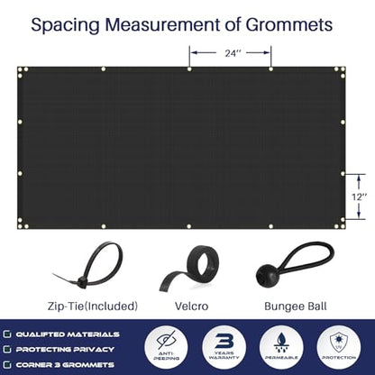 WINDSCREEN4LESS 6' x 2' Privacy Fence Screen in Black W/ Brass Grommet 85% Blockage Windscreen Outdoor Mesh Fencing Cover Netting 150GSM Fabric - Custom Size - color: Black, size: 6' x 2'