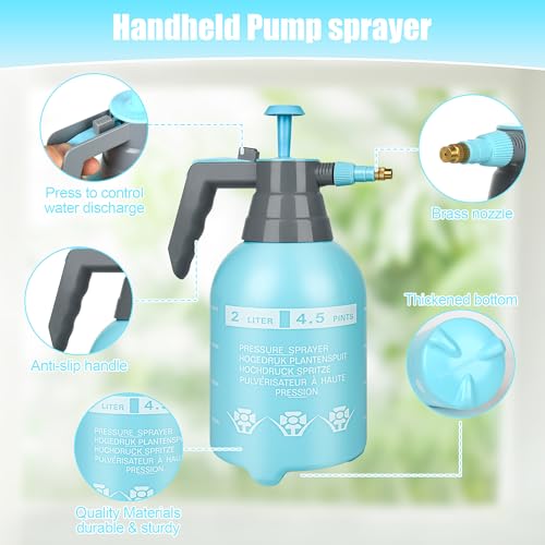 3Pcs 1/2 Gallon Hand Pump Sprayer with Adjustable Nozzle, Blue - color: Blue