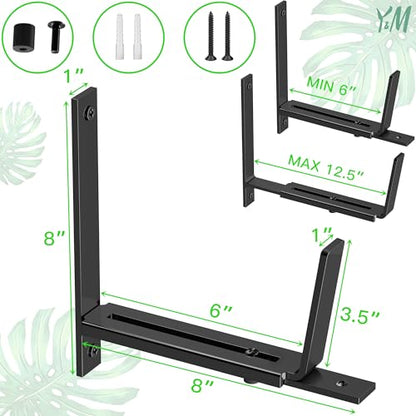 Y&M Adjustable Window Box Brackets 2 Pack, Wall Mount Planter Box Brackets - size: Set of 2- Black