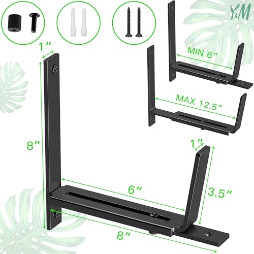 Y&M Adjustable Window Box Brackets 6 Pack, Wall Mount Planter Box Brackets - size: Set of 6- Black