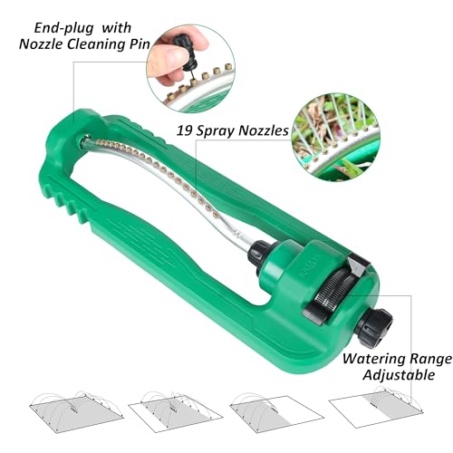 STYDDI Turbo Oscillating Sprinkler, Adjustable Rectangular Lawn Sprinklers for Yard with Stable Base, 19 Precision Nozzles Garden Sprinkler for Small to Medium Areas, Covers up to 3,800 sq. ft.