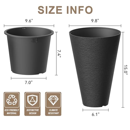 Kante Set of 2 Black Plastic Round Planters 15" Tall Home & Outdoor - color: Black, size: 15" H