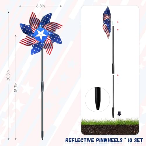 10 PCS Reflective Pinwheels for Yard and Garden Bird Devices Pre-Installed Sparkly Wind Spinner Deterrent to Scare Birds Away from Yard Patio Farm (Red&White&Blue) - color: Red&white&blue