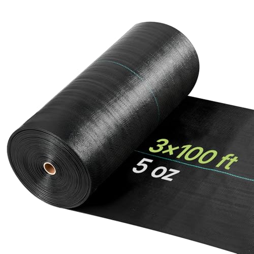 VEVOR 3x100FT 5oz Weed Barrier Fabric Heavy Duty, Landscape Fabric, Weed Blocker Fabric, Garden Weed Mat Lawn Fabric, Weed Control Fabric, Driveway Fabric, Ground Cover, Woven Landscape Cloth, Black - size: 3FT*100FT-5oz