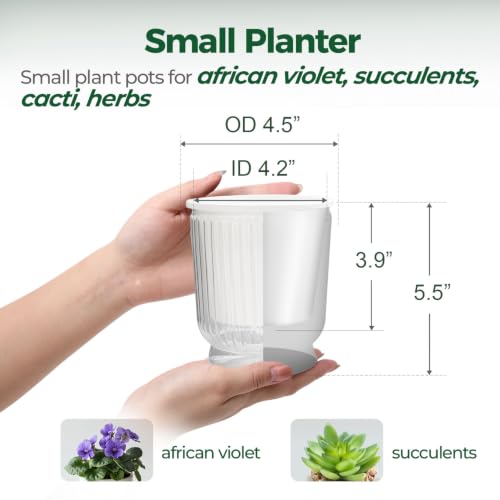 T4U Self Watering Pots for Indoor Plants 4.5 Inch 4 Pack Planter Clear - color: Clear, size: 4.5 Inch