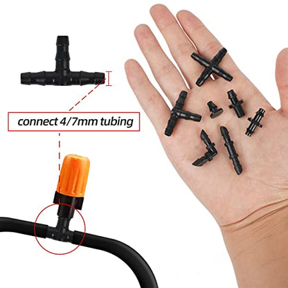 300PCS Barbed Connectors Drip Irrigation Fittings Kit,Irrigation Connector for 1/4'' Tubing Garden Lawn Irrigation(Single barbs,End Plug,Barbs, Elbows Fittings,4-Way Connector,Tees,Coupling)